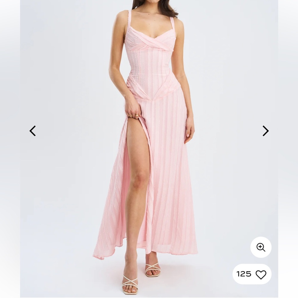 Mallory Baby Pink Stripe Jacquard High Slit Gown